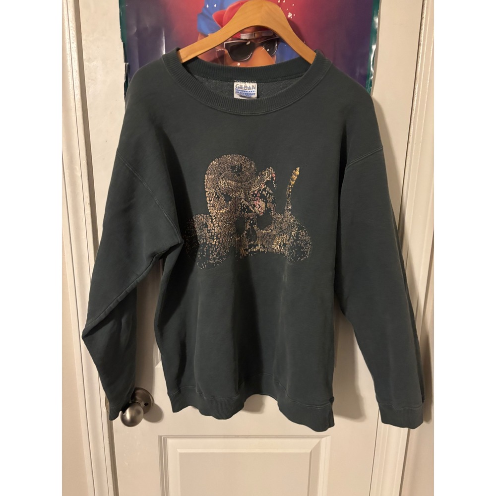 Vintage Gildan Heavyweight Rattlesnake Graphic Sweatshirt Green Mens Large 90s
